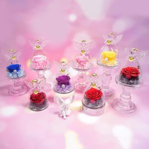 Mother's Day Gift,Eternal Rose Gift For Women,Eternal Flower With Angel Figurine,Birthday Gift For Women,Mother's Day Gift,Gift For Mom/Granny,Real Eternal Rose For Mum.[S157] - Neuf