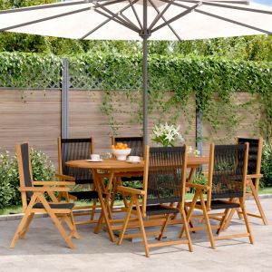Prolenta Premium - Chaises Inclinables De Jardin Lot De 6 Noir Bois Massif Acacia - Neuf