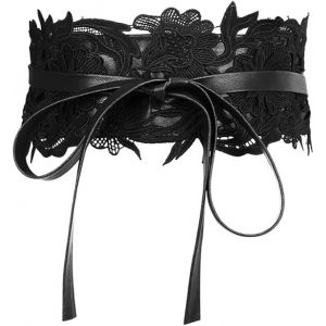 Large Dentelle Ceinture Pour Les Femmes, Noeud Papillon Autour De La Taille De La Ceinture, Pu Cuir Obi Ceinture Pour Robe, Noir, Noir, Taille Unique - Neuf