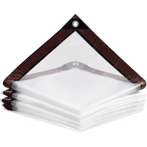 CFUS-Bâche PE Imperméable Transparente Résistante aux UV, Bâche de Protection Extérieur avec ?illets Métalliques, pour Meubles de Jardin, Serre pour Plantes (Transparente, 2x2 m) - Neuf