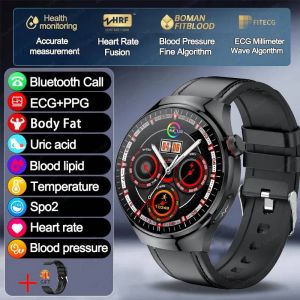2025 Nouveau Moniteur D'Orgue Ecg Montre Intelligente Horloge De Pression Art&eacute;rielle Pr&eacute;cise Analyse Du Corps Acide Uricique Th&eacute;rapie Au Laser Sant&eacute; Smartwatch Hommes.Black Leather.Professional Monit - Neuf