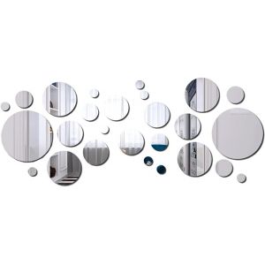 loc-32 Pi&egrave;ces Miroir Murale Rond Carrelage Feuilles Muraux Flexible Stickers D&eacute;coratif D&eacute;coration Salle De Bain Autocollants Miroirs D&eacute;coration De La Maison - Neuf