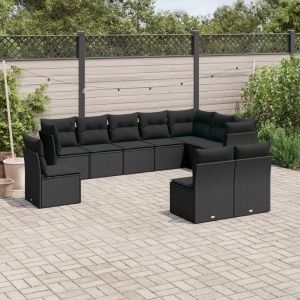 Prolenta Premium - Salon De Jardin 10 Pcs Avec Coussins Noir R&eacute;sine Tress&eacute;e - Neuf