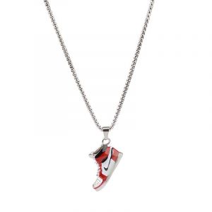 Collier Pour Homme Et Femme (Rouge/Argent), Pendentif Chaussure En Acier Inoxydable, Chaîne De 70 Cm, Collier De Baskets Pour Homme, Hip-Hop, Punk, Cadeau D'anniversaire, Unisexe - Neuf