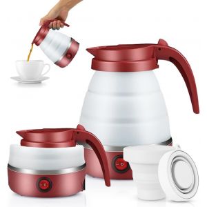 Kalanka-Bouilloire Portable De Camping 600ml, Bouilloire Pliable, Mini Bouilloire Électrique En Silicone Pour Le Camping, Le Voyage, L'extérieur (Rouge) - Neuf