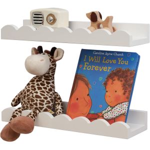 Cmwx-Gieanoo Rebord D'image En Bois, Ensemble De 2 Étagères Murales En Forme De Nuage, C'est-À-Dire Étagère Flottante En Bois, Étagère En Bois Rustique Avec Li, Petite Étagère À Livres, Étagère Mural - Neuf