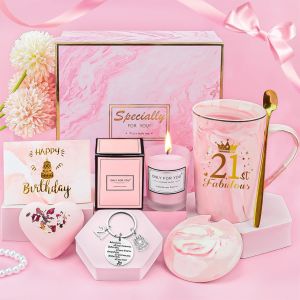 ERYI-Cadeau Anniversaire Fille 21 Ans, Idee Cadeau Anniversaire Ensemble, Tasse À Café, Aromathérapie, Boule De Sel De Bain, Porteclés, Coffret Pour 21 Ans Fille, Meilleure Amie, S?ur - Neuf