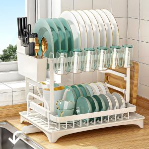 Égouttoir À Vaisselle Cuisine Avec Plateau D'égouttement, À 2 Niveaux,Séchoir À Vaisselle, Avec Vidange Automatique,Egouttoir Vaisselle Inox - Neuf