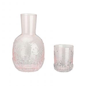 Carafe A Eau De Chevet Vintage 2024 Avec Gobelet, Pichet Nervure Et Verre A Boire Assorti Faisant Egalement Office De Couvercle - Neuf