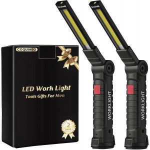 Cadeau Homme Cadeau Noel, Lampe De Poche Lampe De Travail Rechargeable Lampe Atelier Cob Torche Avec Base Magn&eacute;tique 5 Modes Camping Lampe Pour Garage, Camping, D'urgence, Etc (2 Pi&egrave;ces) - Neuf