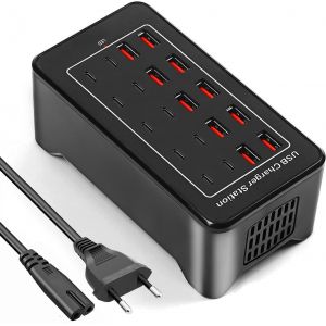 JGD-Multiprise USB Charge Rapide, 20 Port 100W USBC Prise, Multi Secteur Adaptateur Type C for iPhone 16 15 14 13 12 11 Pro Max X XS XR 8 7, Samsung Galaxy, Google, Telephone - Neuf