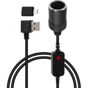 VornixorSarlshop-C&acirc;ble USB A m&acirc;le &agrave; 90 degr&eacute;s vers prise allume-cigare, adaptateur USB A m&acirc;le vers allume-cigare, avec voyant lumineux, pour enregistreur de conduite GPS E-Dog et autres (1.2M) - Neuf