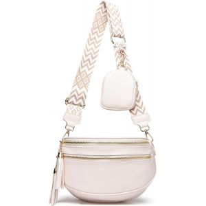 KALANKA-Sac à Bandoulière pour Femme Beige 5cm Large sangle Sac Banane femme Petit Sac a Main Femmes Bandoulieres en Cuir Végétalien Avec Porte Monnaie Amovible - Neuf
