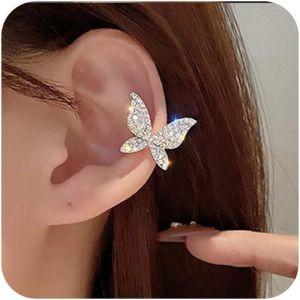 Kal-Boucle D'oreille Papillon En Cristal Simple Or Aile De Papillon Boucle D'oreille Enveloppante Boucle D'oreille Cartilage Non Perc&eacute;e Boucle D'oreille Clip En Strass Papillon Rampant Pour Femmes - Neuf
