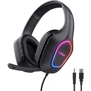 JFKJG-GXT 419 Rayne Casque Gaming Léger pour PC/Console, Éclairage LED Alimenté par USB, Transducteurs 50mm, Jack 3.5mm, Casque Gamer Filaire Over-Ear avec Micro pour Ordinateur Portable - Neuf