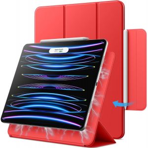 Teppa-Coque Magnétique Pour Ipad Pro 12,9 Pouces 2022/2021/2020/2018 (6ème/5ème/4ème/3ème Génération), La Charge De Pencil 2e Génération, Housse Étui Réveil/Veille Automatique (Rouge) - Neuf