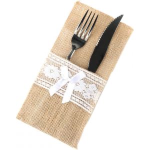 Lot De 6 Sacs &Agrave; Couverts En Toile De Jute Vintage-D&eacute;coration De Table Pour Mariage,No&euml;l,Bapt&ecirc;me,F&ecirc;te Rustique,Restaurant,Style D - Neuf