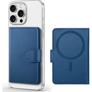 CAUC-Titulaire de la Carte en Cuir V&eacute;ritable, Porte-Cartes Adh&eacute;sifs, Portefeuille Magn&eacute;tique Amovible pour iPhone 16 Pro Max/iPhone 15 Pro Max/iPhone 15/iPhone 14/13/12 u2013 Nappa Bleu Royal - Neuf