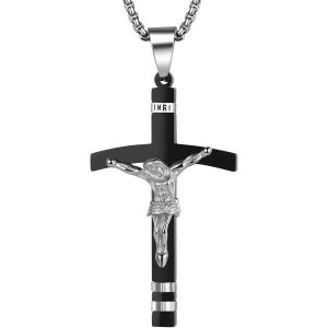 Kal-Collier Croix Chretienne Homme Pendentif Saint Benoit,Collier Croix Catholique,Crucifix J&eacute;sus Collier Avec Cha&icirc;ne R&eacute;glable,Cadeau Chretien Catholique Bijoux Religion - Neuf