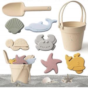 Lot De 8 Jouets De Plage En Silicone Avec Seau, Pelle Et Moules &Agrave; Sable, Ensemble D'outils Pour Enfants, Jeu Parent-Enfant-Jaune - Neuf