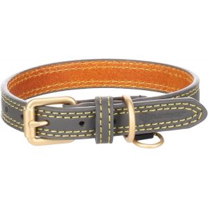 Eryi-Collier Pour Chien Virginia Gris Xs/S 24-30cm 15mm - Avec Un Anneau Pour Étiquette D'identification - Cousu Pour Une Plus Grande Résistance - Neuf