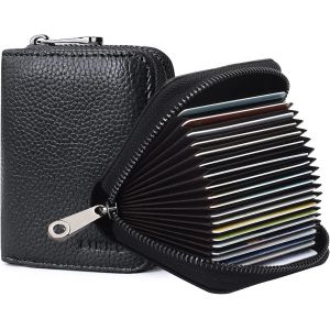 Porte-cartes de crédit en cuir véritable avec 20 emplacements RFID, petit porte-cartes pour femmes ou hommes, portefeuille accordéon à fermeture éclair - Neuf