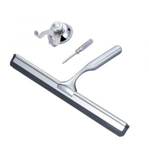 Raclette de douche en acier inoxydable avec crochet à ventouse puissant pour salle de bain, cuisine, miroir, voiture, fenêtre et verre, 25,5 cm, argent. - Neuf