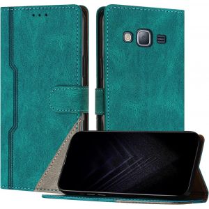 Kal-Étui Pour Samsung Galaxy J7, Housse En Cuir Pu Avec [Protection Antichoc Tpu] [Fonction Support] [Porte-Cartes ] Antichoc Magnétique Coque Pour Galaxy J7 - Vert - Neuf