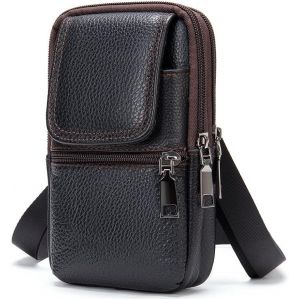 Étui ceinture en cuir pour téléphone portable, sac bandoulière en cuir pour homme, support vertical pour téléphone, sac banane pour homme, sac à bandoulière - Neuf