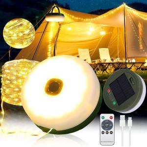 Tianyi-Guirlande Lumineuse Solaire De Camping,10m 100led Lampe Camping Solaire Exterieure,Ip44 Imperm&eacute;able 8 Modes,Portable Lampe De Camping Usb Rechargeable Pour Le Camping,La Randonn&eacute;e Pourcamping - Neuf