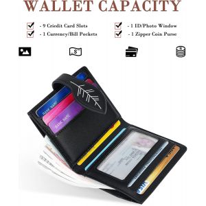 CAUC-Petit Portefeuille, Blocage RFID, Cuir Fin, Poche Avant &agrave; Deux Volets, Portefeuille avec Fermeture &eacute;clair, Porte-Monnaie pour Femme Noir - Neuf