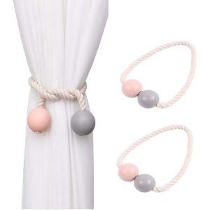 Embrasses De Rideaux Magnétiques, 2 Pièces, En Perles De Bois, Pour Fenêtre De Dortoir, De Bureau Ou D'hôtel (Rose Et Gris) - Neuf