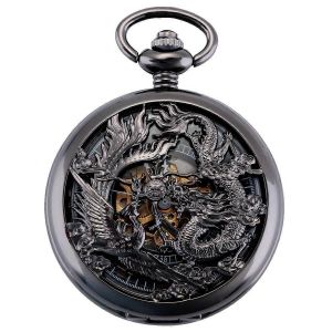 Montre De Poche Rétro Pour Homme Avec Chaîne Analogique Remontage Manuel Dragon Phénix Squelette Romain - Neuf