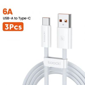Toocki 5 Pi&egrave;ces 6a 66w Usb Type C C&acirc;ble De Charge Rapide Pour Huawei P70 Mate 60 Honor Type C C&acirc;ble Pour Xiaomi 14 Samsung S24 Cordon De Donn&eacute;es.White 3pcs.0.25m - Neuf
