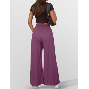 Pantalon Ample Femme Palazzo Fluide Avec Poches Style D&eacute;contract&eacute; &Eacute;l&eacute;gant Pantalon De Yoga Danse Taille &Eacute;lastique - Neuf