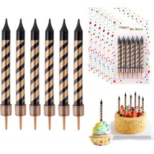 Lot De 36 Bougies D'anniversaire - Noir Et Doré - 9 Cm - Grandes Bougies D'anniversaire - Bougies Fines Et Longues - Avec Support - Décoration Cupcake Pour Mariage, Noël, Fête[Z5952] - Neuf
