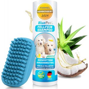 Jgd-Brosse En Caoutchouc Pour Poils Courts - Brosse De Bain Pour Chien Et Chat - Effet De Massage - Enl&egrave;ve Les Poils Morts, La Salet&eacute; Et La Poussi&egrave;re (Bleu + Shampoo De Chien) - Neuf