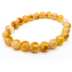 Eryi-Bracelet Élastique De Guérison En Citrine Fait À La Main - Perles De 8 Mm - Circonférence Intérieure De 17 Cm - Pour Femme - Avec Pochette À Bijoux Om Aum - Guérison Spirituelle Inde, - Neuf