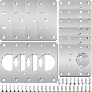 14 Pi&egrave;ces Plaque Reparation Charniere Porte, Plaques de R&eacute;paration avec trous et Vis, Inoxydable Kit de R&eacute;paration Charni&egrave;re Meuble, Hinge Repair Kit pour Placards, Bois, Meubles, Portes - Neuf