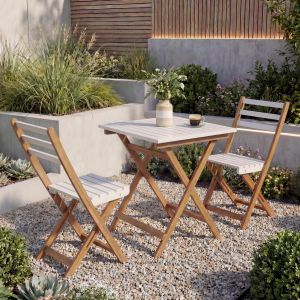 Ensemble Hwc-P71, Salon De Jardin 2 Chaises Et Table, Bois D'acacia PliableNaturel-Blanc - Neuf