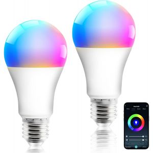 Kal-Lot De 2 Ampoules Connect&eacute;es Led E27 Wifi Rgb+Cct, 9w 850lm, Compatible Alexa/Google Assistant/Siri, Dimmable, 16 Millions De Couleurs, Blanc Chaud 2700k-6500k, Commande Vocale, App Smart Life - Neuf
