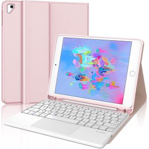 Coque Clavier Avec Trackpad Pour Ipad 6Eme/5Eme Generation 2018/2017, Azerty Clavier Avec Pavé Tactile Pour Ipad Air 2/1 9.7 Pouces, Détachable Sans Fil Avec Porte-Crayon, Rose - Neuf
