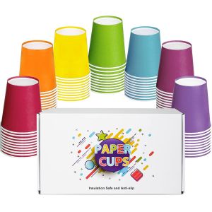 Checarzhn--No1-Gobelet Carton Jetable Pour Café Et Jus De Fruit 70pcs 250ml, Gobelet Jetable Pour Anniversaire Et Personnalisé, Gobelet En Papier En 7 Couleurs, Verre Jetable Pour Boissons C S Et Fro - Neuf