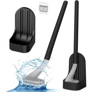 Brosse Toilette Golf,Brosse de Toilette à Long Manche,360º Pas d'impasse Nettoyage,Montage Mural Brosse Toilette Silicone,pour Salle de Bains ou WC d¿hôtes (Noir) - Neuf