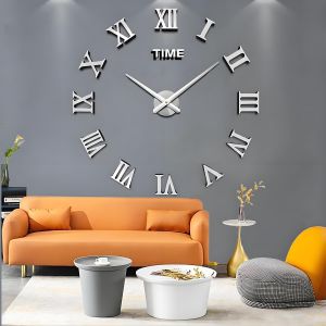 Coraltree DIY Horloge Murale 3D Moderne Mute Grande Horloge Murale XXL Miroir Autocollant pour décoration Cadeau à la Maison, au Restaurant, au Bureau et à l'hôtel (Argent) - Neuf