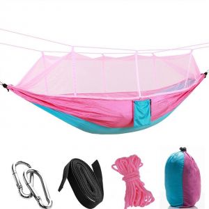 Hamac De Camping Ext&eacute;rieur Pour 12 Personnes Avec Moustiquaire, Tissu Parachute, Lit Suspendu, Id&eacute;al Pour La Chasse Et Pour Dormir (Rose Et Bleu) - Neuf