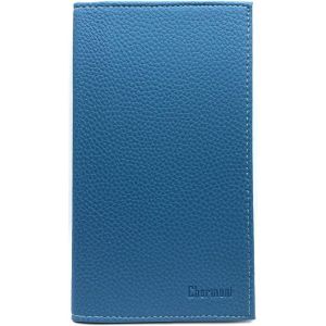 TRAHOO-- Etui Porte ch&eacute;quier Talon en Haut - 2 emplacements Porte Carte cr&eacute;dit - pi&egrave;ce d'identit&eacute; - Cuir Vachette - 11 cm X 19 cm (Bleu Jeans) - Neuf