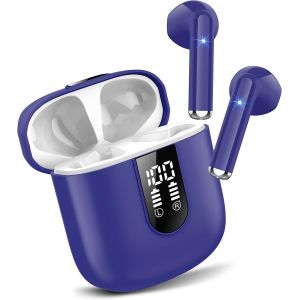 LORANKA-Casque Bluetooth, &Eacute;couteurs 5.4 avec St&eacute;r&eacute;o HiFi Immersif, Mini Int&eacute;gr&eacute; 4 HD Mic, Casque Bluetooth IP7 Imperm&eacute;ables, Confort Casque sans Fil avec LED 30 Heures, Bleu Marine (2025) - Neuf