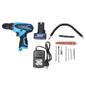 Perceuse-visseuse electrique sans fil portable 25 V, double vitesse, rotation horaire/antihoraire, batterie au lithium, outil electrique manuel, batterie unique, prise US 100-240 V - Neuf