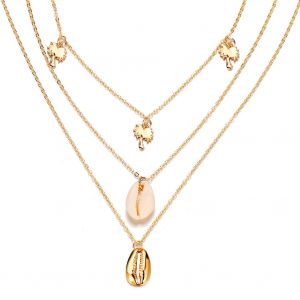 Collier Pendentif Coquillage Cocotier Retro Tendance, Collier Multicouche En Alliage Pour Femme (Or) - Neuf